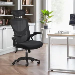 Yaheetech Mesh Office Chair with Armrests and Headrest - Black