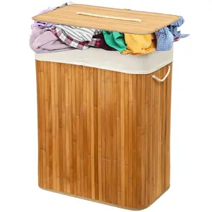 Rectangular Bamboo Laundry Basket-Natural With Div Bamboo Laundry Hamper with Handles Natural / 54" H x 34" W x 24" D