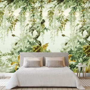 Grandeco Naive Watercolour Jungle Green 3 Lane Repeatable Wallpaper Mural 159 x 280cm