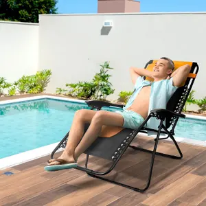 KEPLIN Set of 2 Orange Heavy Duty Textoline Zero Gravity Chairs for Garden Light Reclining Patio Sun Loungers