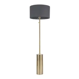 ValueLights Lexy Antique Brass Rotary Dimmer Switch Floor Lamp with Charcoal Grey Drum Shade