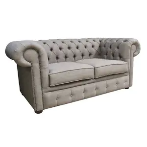 Chesterfield 2 Seater Sofa Settee Charles Linen Nutmeg Grey Fabric In Classic Style