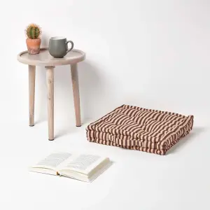 Homescapes Cotton Brown and Beige Thin Stripe Floor Cushion, 50 x 50 cm