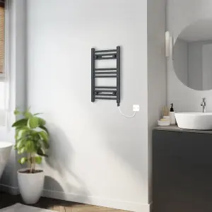 Rinse Bathrooms 200W Electric Heated Warming Towel Rail Bathroom Radiator Anthracite - 600x400mm