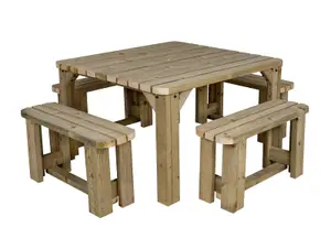 QUADRUM Rounded Picnic Table With 4 Benches (Natural finish)