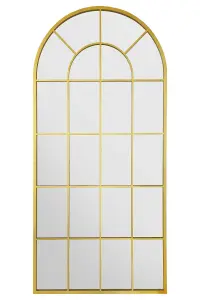 MirrorOutlet Arcus - Gold metal Arched Window Leaner / Wall Mirror 71" X 33.5" (180x85CM)