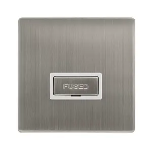 Stainless Steel Screwless Plate 13A Fused Ingot Connection Unit - White Trim - SE Home