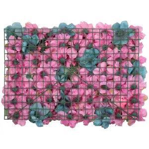 Artificial Flower Wall Backdrop Panel, 60cm x 40cm, Turquoise & Hot Pink