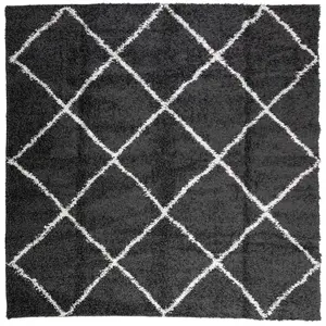 Shaggy Rug PAMPLONA High Pile Modern Black and Cream 200x200 cm