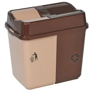 URBNLIVING 60L Duo Kitchen Bin Waste Garbage Can 2 Compartments with Base Connectors Brown/Beige