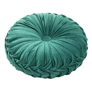 Green Modern Round Pumpkin Pleated Velvet Throw Pillow Sofa Cushion Dia 45 cm