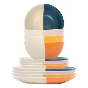 Nicola Spring 12pc Dipped Stoneware Dinner Set - Multicolour