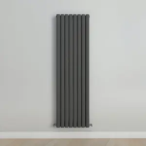 Vertical Anthracite Double Oval Panel Radiator (H)1600mm x (W)472mm, 7156 BTU.