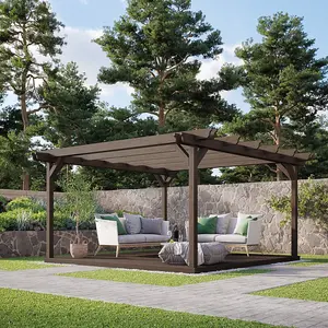 Double Garden Pergola and Decking Kit - Wood - L420 x W420 cm - Rustic Brown