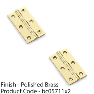 2 PACK - PAIR Solid Brass Cabinet Butt Hinge - 64mm - Polished Brass Premium Cupboard