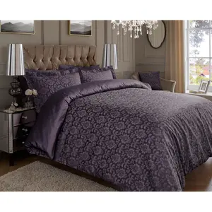 Statler Cotton Blend Damask Duvet Cover Set with Pillowcases Plum / Super King - 2 Standard Pillowcases