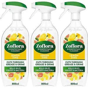 Zoflora Disinfectant Cleaner Lemon Spray 800ml - Cuts Through Grease & Grime (Pack of 3)