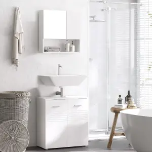 kleankin Bathroom Pedestal Under Sink Cabinet with Storage Shelf Double Door