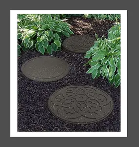 3 x Round Grey Scroll Stepping Stone (45cm diameter x  2cm thick)