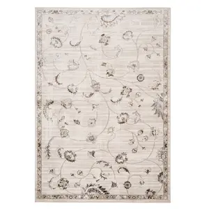 Beige Floral Patterned Bedroom Living Area Rug 120x170cm