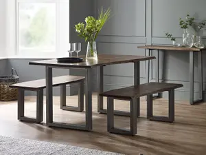 Dining Set with 2 Benches Grey Essential Live Edge