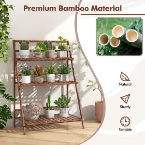 COSTWAY Foldable Bamboo Plant Stand 3-tier Ladder Flower Pot Display Shelf