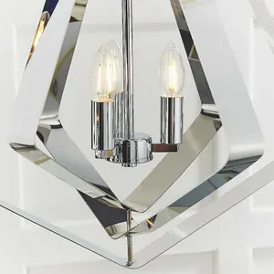 Hanging Ceiling Pendant Light Polished Chrome Ring Shade Modern 3 Bulb Lamp