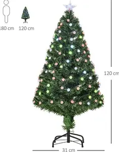 HOMCOM 4ft Prelit Christmas Tree Artificial W/Fibre Optic Decorations LED Light Holiday Home Xmas Decoration-Green | Aosom UK