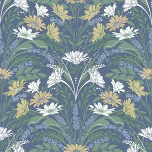 Galerie Sommarang 2 Blue/Yellow Varmdo Floral Wallpaper Roll