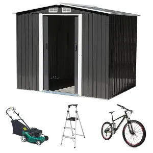 8 x 8 ft Charcoal Black Garden Metal Storage Tool Shed with Base Foundation