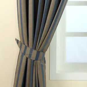 Homescapes Blue and Gold Stripe Jacquard Curtain Tie Back Pair