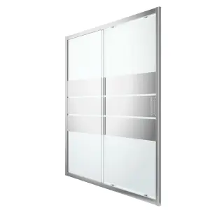 GoodHome Beloya Argenté Silver effect Mirror Striped pattern Sliding Shower Door (H)195cm (W)160cm