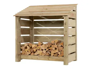 Slatted wooden log store W-119cm, H-126cm, D-88cm - natural (light green) finish