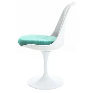 Tulip Set - White Medium Circular Table and Four Chairs with Luxurious Cushion Turquoise