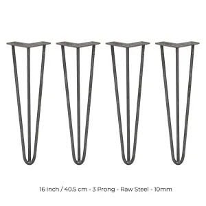 4 x Hairpin Leg - 16 - Unfinished - 3 Prong - 10m