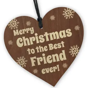 Red Ocean Friendship Christmas Wooden Heart Gift For Friend, Best Friend Hanging Plaque, Christmas Tree Decoration