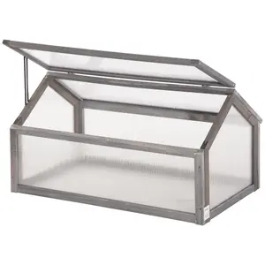 Outsunny Wooden Cold Frame Greenhouse Garden Polycarbonate Grow House, Grey