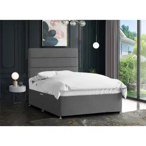 Harmony Divan Bed Set with Tall Headboard and Mattress - Chenille Fabric, Silver Color, 2 Drawers Right Side