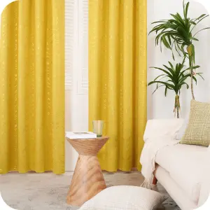 Deconovo Foil Printed Blackout Curtains 46 x 54 Inch Mellow Yellow 2 Panels Thermal Insulated Window Eyelet Curtains