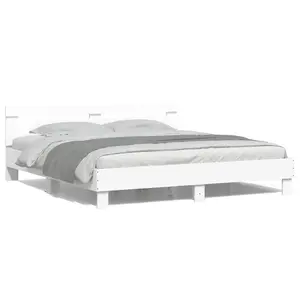 Berkfield Bed Frame with LED without Mattress White 160x200 cm