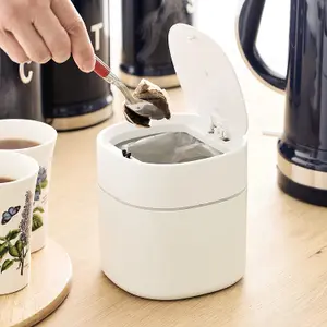 Countertop Waste Bin - 800ml Mini White Worktop Tabletop Desktop Bin for Tea Bags & Pods