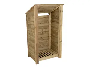 Wooden log store (roof sloping back) W-99cm, H-180cm, D-88cm - natural (light green) finish