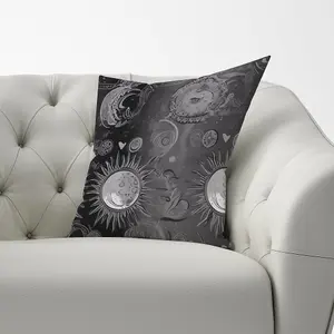 Black Grey Abstract Sun and Moon Cushions 60cm x 60cm