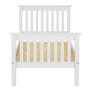 Monaco Single Solid Pine High Foot End Bed Frame in White