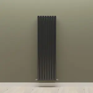 Vertical Black Double Oval Panel Radiator (H)1600mm x (W)472mm, 7156 BTU.