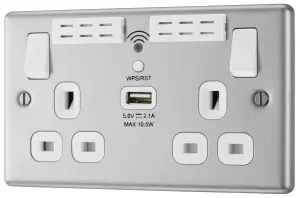 GoodHome Brushed Steel 13A Switched Double WiFi extender socket with USB