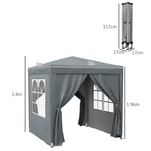 Outsunny 2mx2m Pop Up Gazebo Party Tent Canopy Marquee with Storage Bag Grey