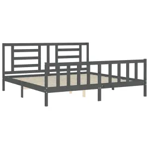 Berkfield Bed Frame with Headboard Grey 200x200 cm Solid Wood