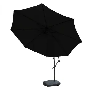 KCT Garden Parasol 3m Large Black Cantilever with Protective Cover and Base