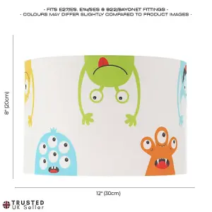 Funny Monsters Children's Lamp Shade with Red Inner and Multi Colour Monsters